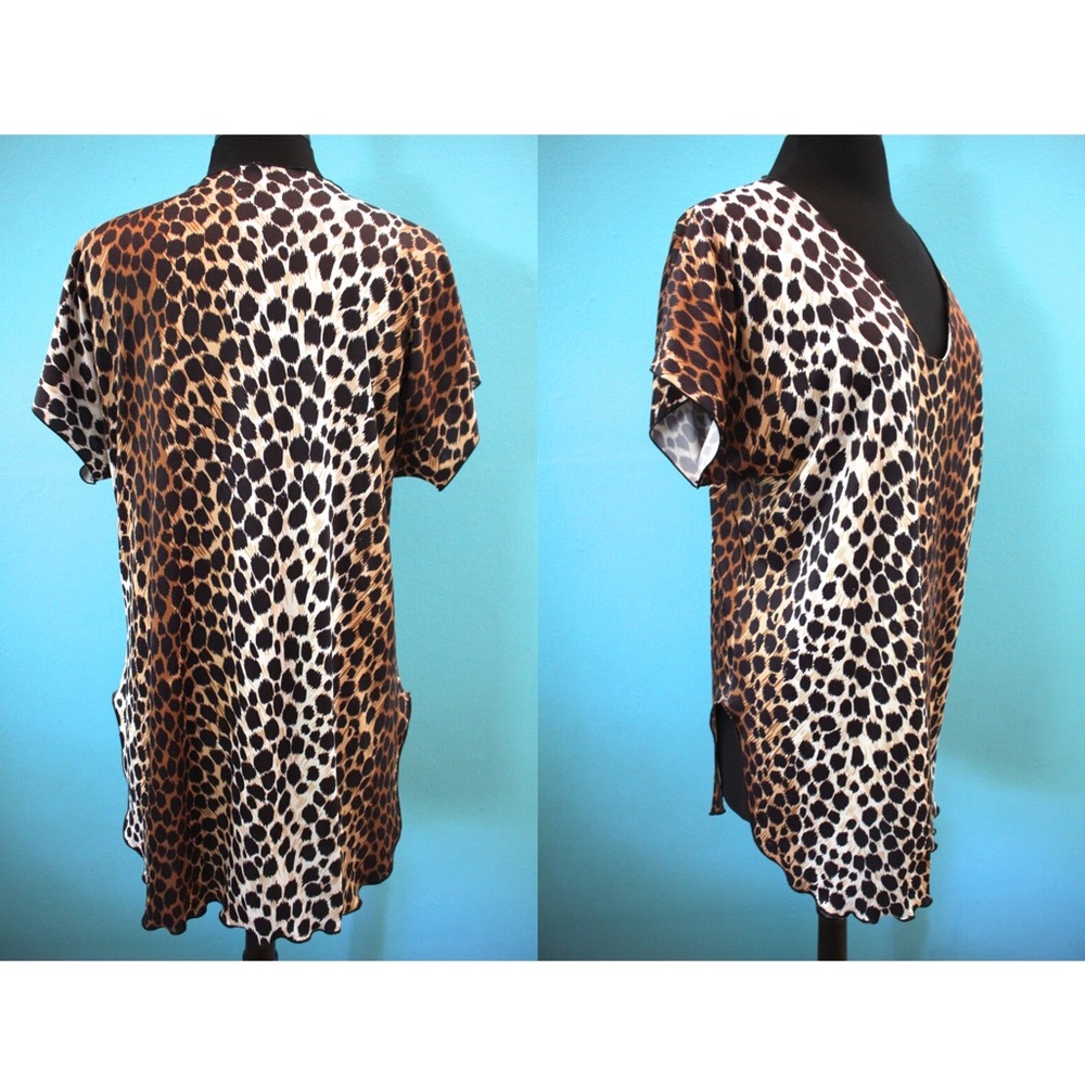 Vintage Undercover Wear Leopard Print Slip Dress Short Sleeve Flowy Tunic Top Os View 3